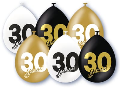 BTH – 30 Jaar Ballonnen – 6 Stuks – Zwart-Wit-Goud – 30 Jaar Verjaardag Celebration Decoratie – Latex Ballonnen
