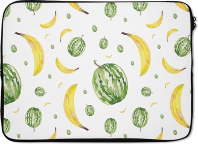 Laptophoes 13 inch - Bananen - Meloenen - Sjablonen - Laptop sleeve - Binnenmaat 32x22,5 cm - Zwarte achterkant
