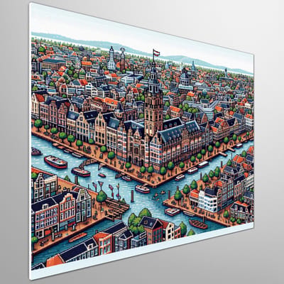 Pixel art groningen schilderij | Groningen's pixelated charm captured in vibrant and eclectic masterpiece artwerk | Kunst - 75x75 centimeter op Forex | Foto op Forex
