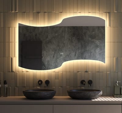 Organische badkamerspiegel met indirecte verlichting, verwarming, instelbare lichtkleur en dimfunctie 120x75 cm