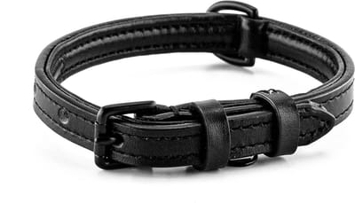 Brute Strength - Luxe leren halsband hond - Zwart met zwarte stiksels - S - (26 - 33 cm) x 1,5cm - honden halsband - hondenhalsband - halsband hond leer - leren honden halsband - halsband kleine hond - halsband puppy - leren halsband hond