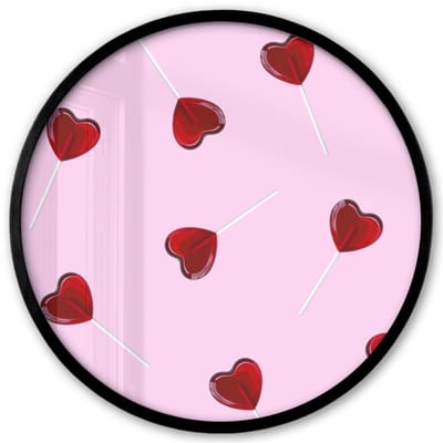 Poster in lijst Rond - Fotolijst 40x40 cm - Posters - Roze - Hart - Lolly - Snoep - Ronde posterlijst zwart - Decoratie - Wanddecoratie woonkamer - Muurdecoratie slaapkamer