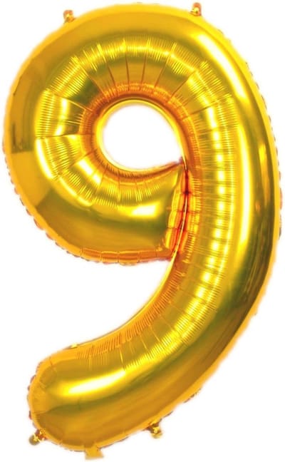 Folie Ballon Cijfer 9 Jaar Goud 70Cm Verjaardag Folieballon Met Rietje