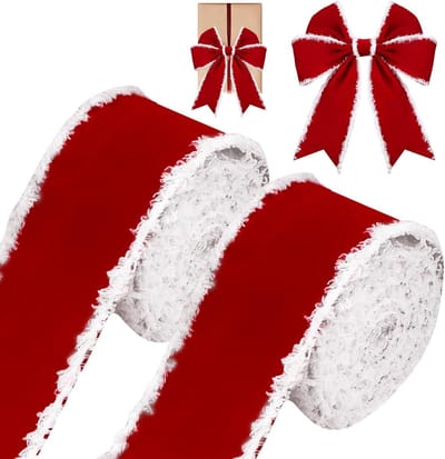 Kerstlint met Draad 2,5" x 5M - Rode Velours Lint voor Decoraties, Cadeauverpakking en Kerstboom Versiering