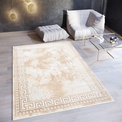 Tapiso Ares Vloerkleed Beige Laagpolig Oriental Woonkamer Frame Tapijt Maat- 80x150
