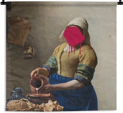 Wandkleed - Het melkmeisje - Vermeer - Kunst - 120x120 cm - Wandtapijt