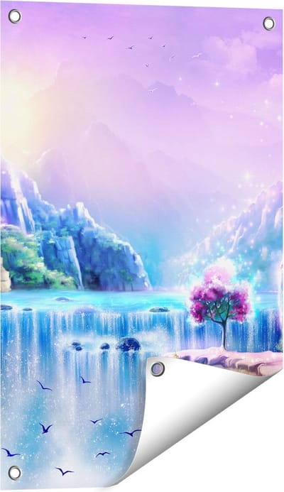 Gards Tuinposter Kleurrijke Sprookjes Waterval - Abstract - 40x60 cm - Tuindoek - Tuindecoratie - Wanddecoratie buiten - Tuinschilderij