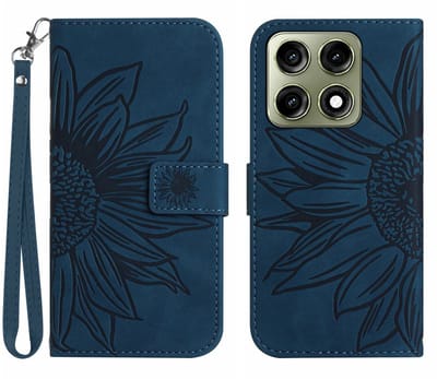Coverup Hoesje - Geschikt voor Motorola Edge 70 Pro Hoesje - Coverup Zonnebloem Book Case met Koord - Donkerblauw