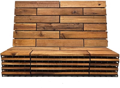 Kunststof Terrastegels 24 x 12 cm - In elkaar grijpende Houten Vloeren voor Tuin en Balkon - Waterdichte Buitenvloeren - 6 Stuks Acacia