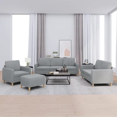 vidaXL - 4-delige - Loungeset - met - kussens - stof - lichtgrijs