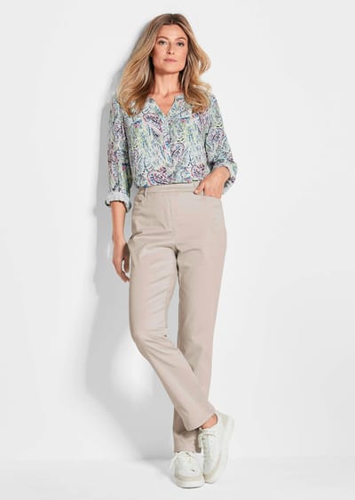 Broek LOUISA met elastische tailleband, van katoen-satijn - beige - Gr. 275 van Goldner Fashion