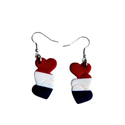 2 Love It Vlag hartje - oorhangers - rood wit blauw - zilverkleurig - handgemaakt - rvs
