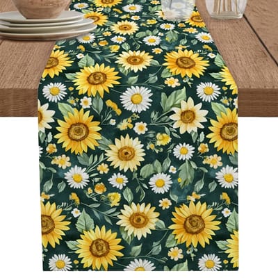Zonnebloem Margriet Linnen Tafel Runner Tafeldecoraties Wasbare Aquarel Bloemen Keuken Eetkamer Tafel Runners Feestdecor 150x33cm
