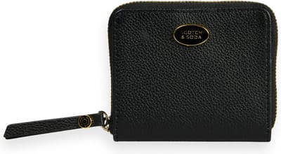 SCOTCH & SODA Leren Kaarthoes Leather Bill Fold Zip Wallet Black Zwart