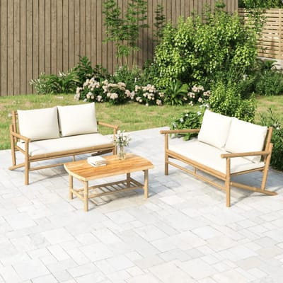 vidaXL - 2-delige - Loungeset - met - kussens - bamboe - crèmewit