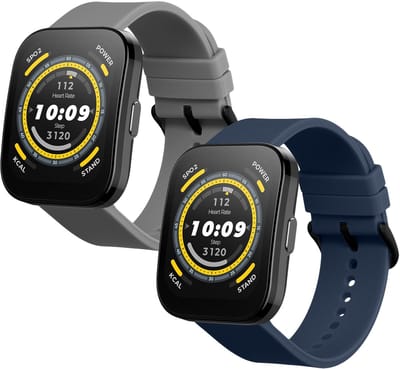 kwmobile 2x horlogebandjes geschikt voor 22mm Amazfit Bip 6 / Bip 5 Unity / Bip 5 / GTS 3 / Balance 2 / Helio Strap bandje - Smartwatch bandjes van TPU - Activity tracker horloge band in donkerblauw / grijs