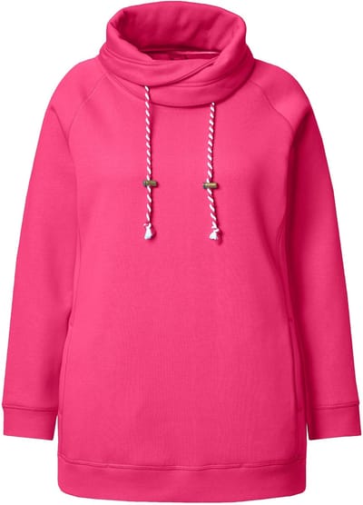 Ulla Popken - Dames - Sweatshirt wijde opstaande kraag zakken lange raglanmouw - Magenta roze - Maat 62+
