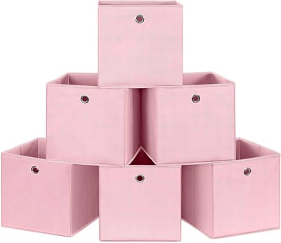 Famanu – Set van 6 opvouwbare opbergdozen, 30 x 30 x 30 cm, voor kleding en speelgoed, roze