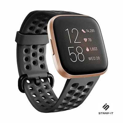 Siliconen Smartwatch bandje - Geschikt voor Fitbit Versa / Versa 2 siliconen bandje met gaatjes - zwart - Strap-it Horlogeband / Polsband / Armband - Maat: Maat S