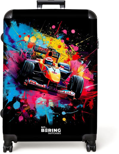 NoBoringSuitcases.com® - Koffer groot - Reiskoffer lichtgewicht - Formule 1 auto met graffiti - Rolkoffer met 4 wielen - Grote trolley XL - 98 liter bagage