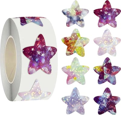 500 Stickers Op Rol - 2.5cm - Ster Cosmos 1 Glitter - Beloningsstickers - Stickers Kinderen - Sluitsticker - Sluitzegel - 25mm