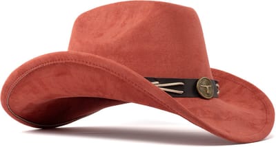 KIMU® Cowboyhoed Roestbruin Gevlochten Band - Rode Cowboy Western Hoed Dames Heren - Rood Bruin Roodbruin Bruine Cowgirl Festival