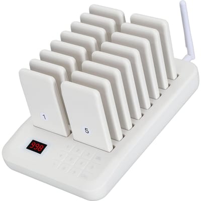 Système de Bip de Restaurant Sans Fil 16 Bips de Distanciation Sociale avec Émetteur à Clavier EU Plug