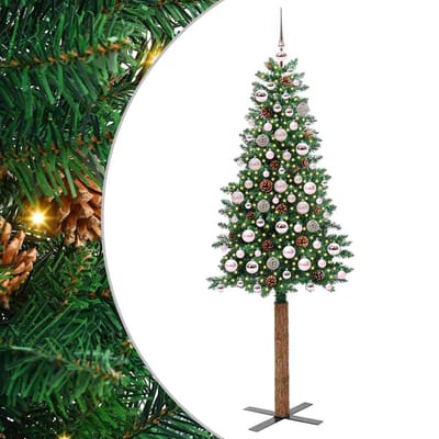 vidaXL - Slanke - Kerstboom - Groen - 180 - cm - PVC - en - massief - dennenhout