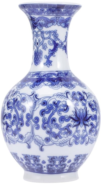 Dailygoods- Bloemvaas Blauw/Wit Keramisch - Kleine Chinese Vaas - Duurzaam Voor Binnen/Buiten - Stabiliteit Door Platte Bodem - Oosterse Decoratie - Keramische Vaas
