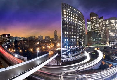 Fotobehang City Skyline Night | XL - 208cm x 146cm | 130g/m2 Vlies