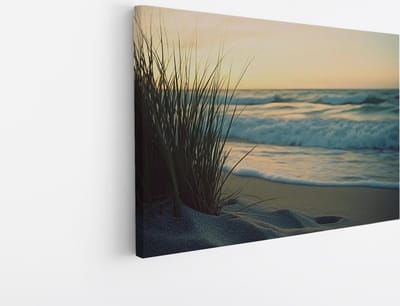 Saammp Canvas Schilderij - Strand - Helmgras - Zee - Duinen - 30x20 - Foto op canvas - Wanddecoratie - muurdecoratie Woonkamer - Slaapkamer decoratie - Canvas Print