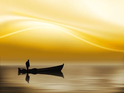Fotobehang - Fishing at sunset.