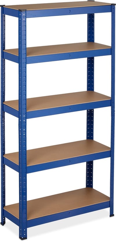 stellingkast metaal - 875 kg - 150 x 75 x 30 cm - 5 etages - steeksysteem - kelder - blauw
