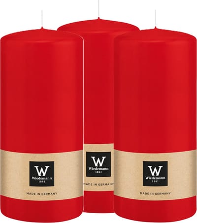 Wiedemann Cilinderkaars/stompkaars - 3x - rood - 15 x 7 cm - 63 branduren - zuilkaarsen