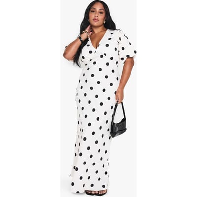 boohoo Dames PLUS POLKA DOT MAXI JURK | Ivoor | Maat: 48