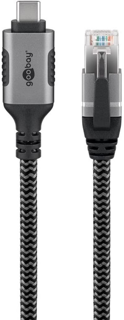 USB-C (m) naar RJ45 (m) - Gigabit Ethernet Kabel - Nylon Sleeve - 1 meter - Zwart/Grijs