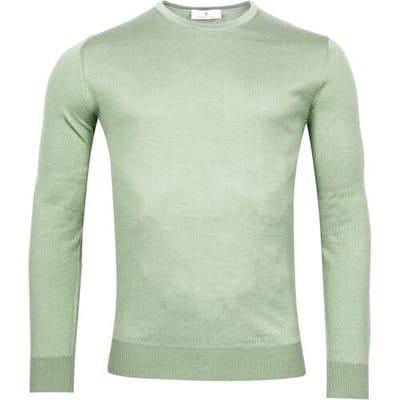 Thomas Maine Trui Fine Merino Crew Neck Single Knit Licht Groen / male