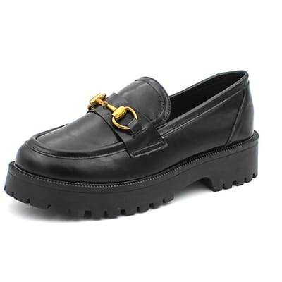 Mocassins à enfiler à semelle épaisse pour femmes, nouveau style britannique, noir rétro, cuir souple, plats, petites chaussures en cuir pour femmes 39 noir