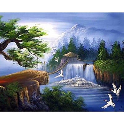 Diamant Borduurwerk Kruissteek  Landschap Waterval  Diamant Schilderij Vol Diamant Mozaïek Patroon Muursticker Woondecoratie Cadeau 20X30CM gray