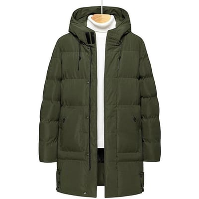 M-8XL Oversize Heren Donsjack Lange Capuchon Donsjas Winter Dikke Warme Jas Zijde Katoen Gewatteerde Jas 6XL donkergroene kleur
