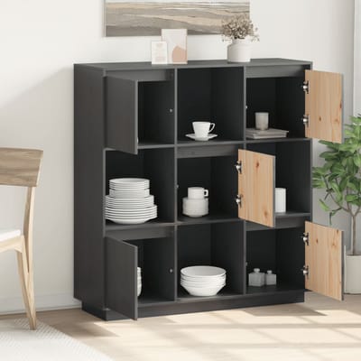 vidaXL - Hoge - kast - 110,5x35x117 - cm - massief - grenenhout - grijs