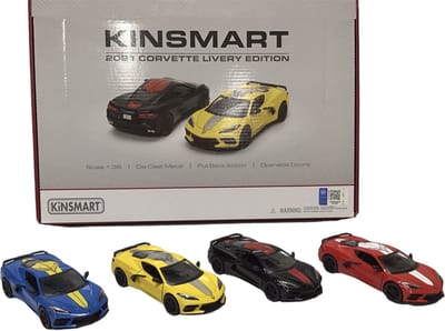 Chevrolet Corvette C8 Livery Edition Pull-back motor verkrijgbaar in 4 kleuren verkoop per stuk 1:36 Kinsmart
