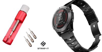 Strap-it Titanium band + Toolkit - geschikt voor Garmin Fenix 5 - Plus & Sapphire - Fenix 6 - Pro & Sapphire - Garmin Fenix 7 - Fenix E - Fenix 8 47mm - Epix Gen 2 - Quickfit 22 / 22mm band voor Garmin - grijs