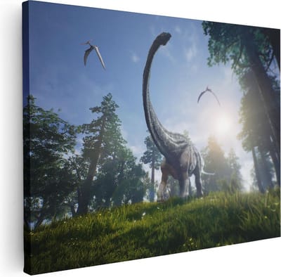 Artaza Canvas Schilderij Dino - 40x30 cm - Klein - Wanddecoratie Boom - Muurdecoratie Dieren - Kamer Accessoires