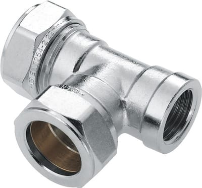 Bonfix knelkoppeling - T-stuk knel x knel x binnendraad - 15mm x 15mm x 1/2 - Vertint Messing