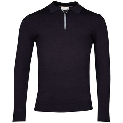 Thomas Maine Trui Pullover Polo Half Zip Collar Single Knit Blauw / male