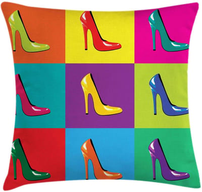 ABAKUHAUS Hoge Hakken Kussenhoes – Omkeerbaar bedrukt – 40×40 cm – geel-groen-blauw