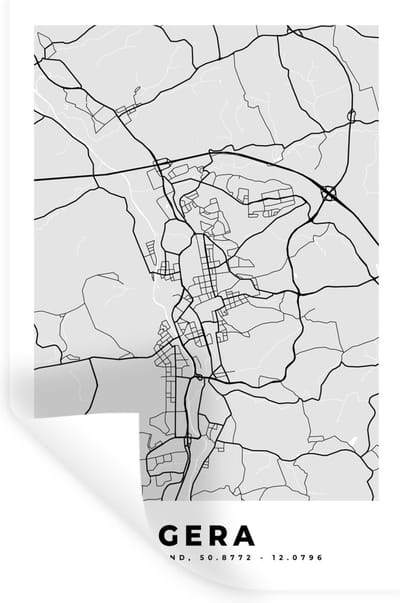 Muurstickers - Sticker Folie - Kaart - Gera - Duitsland - Stadskaart - Plattegrond - 20x30 cm - Plakfolie - Muurstickers Kinderkamer - Zelfklevend Behang - Zelfklevend behangpapier - Stickerfolie