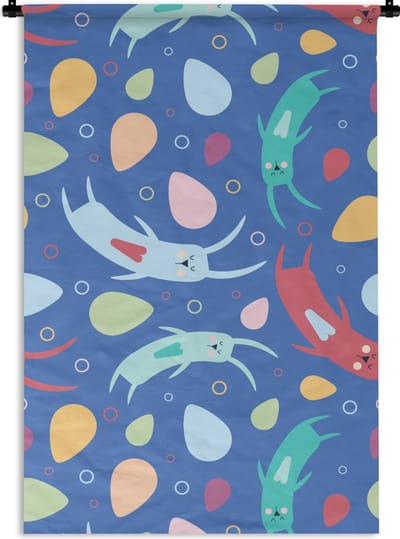 Wandkleed - Wanddoek - Konijnen - Pastel - Regenboog - Patronen - 60x90 cm - Wandtapijt