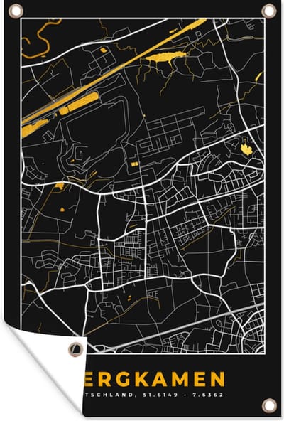 Muurdecoratie Stadskaart – Kaart – Bergkamen – Gold – Duitsland – Plattegrond - 120x180 cm - Tuinposter - Tuindoek